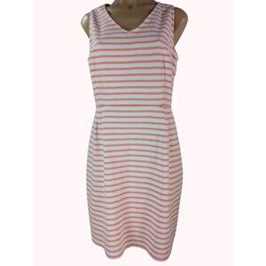 Old Navy Womens Pink & White Striped Sleeveless Dress Size L Ponte Sheath Preppy